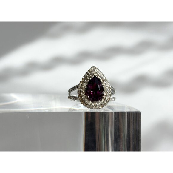 Amethyst Teardrop Semi-Precious Gemstone 925 Sterling Silver Vintage Ring - sz 8 - Picture 14 of 14